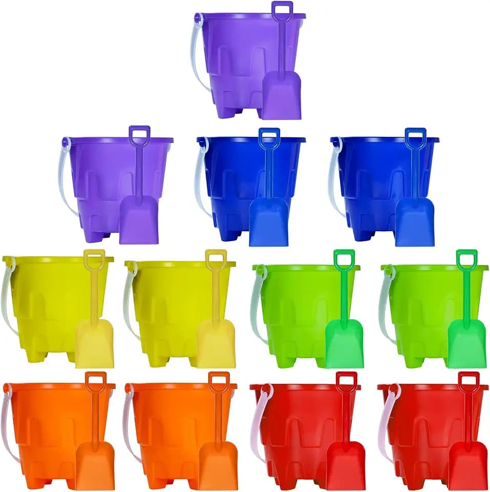 5.63 Inch Sand Castles Beach Buckets and Shovel Set,Sand Bucket Water Bucket for Beach Fun Great Summer Party Accessory（12 Shovels and 12 Pail Buckets）