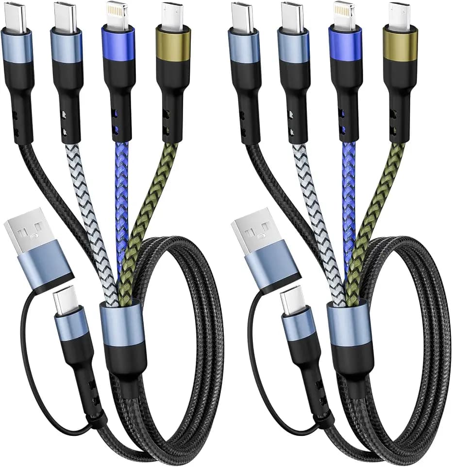 Upgraded 4 in 2 Multi Charging Cable with Dual Type C Port for iPhone 17/ Galaxy 25, Multi iPhone Charger Cord Travel Charger for Multiple Devices for iPhone17-8, iPad, Androids and More-2Packs 5FT