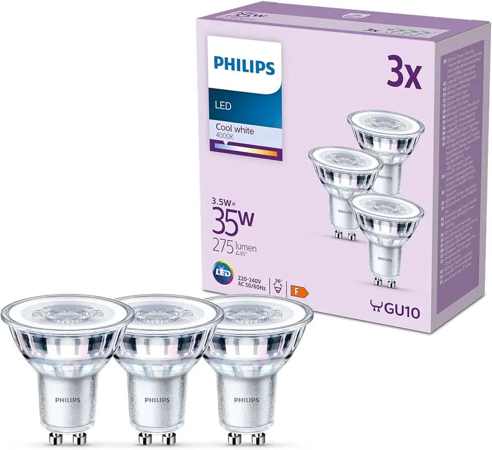 PHILIPS Classic LED GU10 Lampe, 35W, klar, neutralweiß, nicht dimmbar, 3er Pack