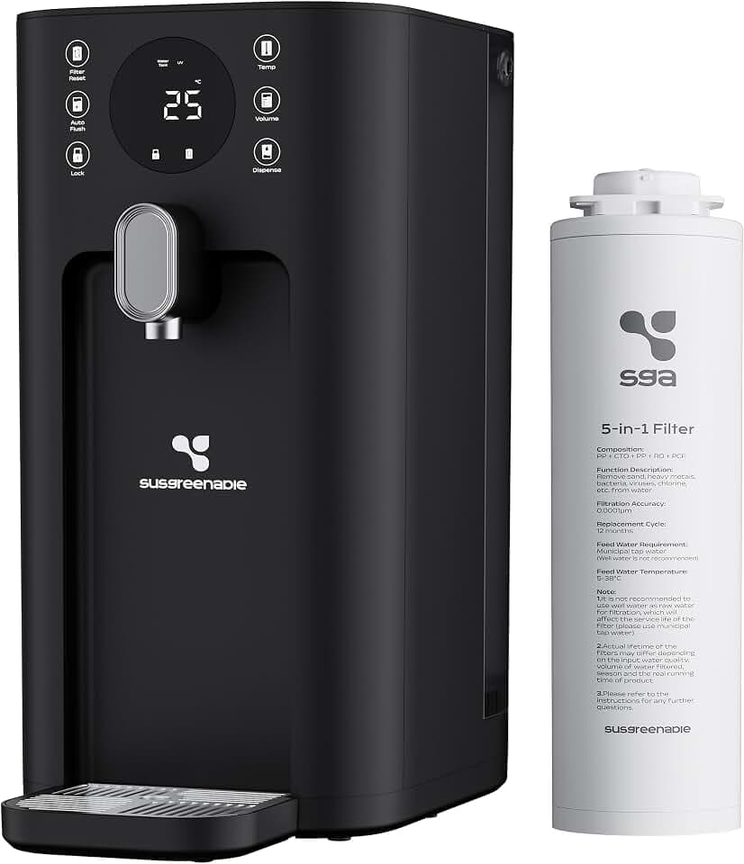 CIARRA X SusGreenable Osmoseanlage Trinkwasser 100GPD, Umkehrosmoseanlage mit Heißwasser, 4 Temperaturen, 5-stufiger RO Wasserfilter mit SGROF03, Tischgerät ohne Installation, Schwarz