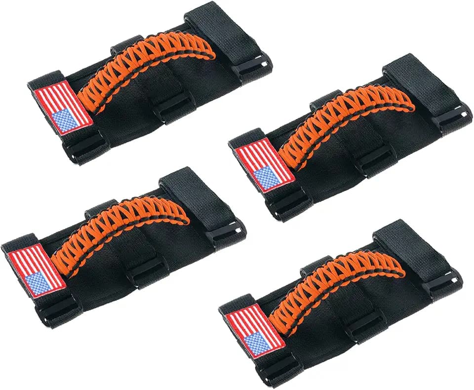 Savadicar 4 x Roll Bar Grab Handles with USA Flag, Grip Handle for Jeep Wrangler CJ YJ TJ JK JKU JL JLU & Gladiator JT 1955-2023, Interior Accessories, Orange