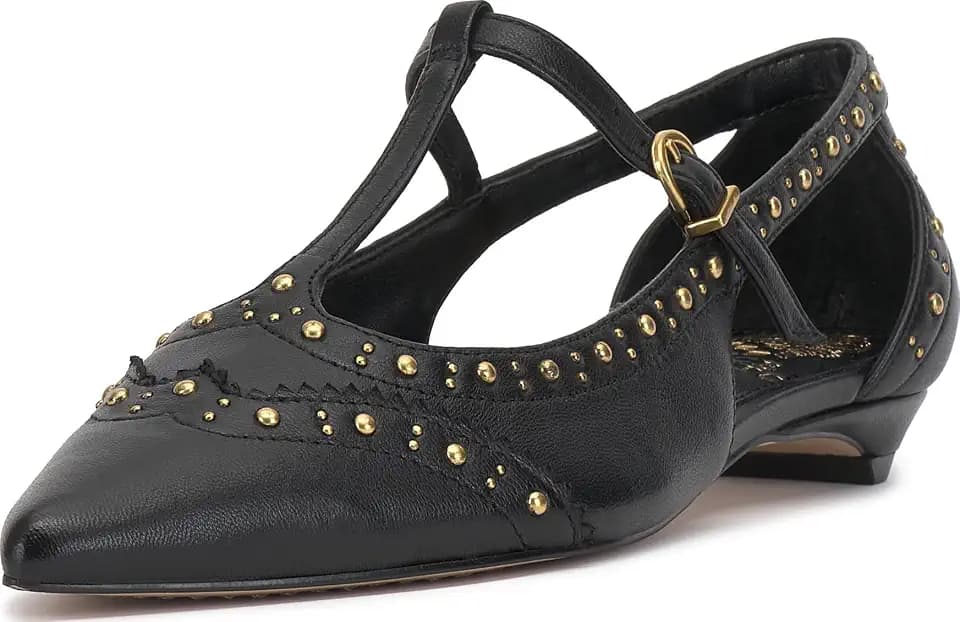 Vince Camuto Valkie Studded Kitten Heel T-Strap Flat Mule