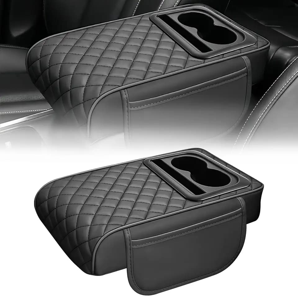 Car Armrest Cover,Car Center Console Cover, with 2 Storage Bags Cup Holder