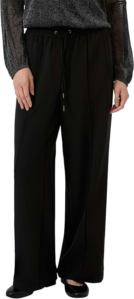 s.Oliver Damen Hose lang, Wide Leg Fließende Hose mit Geradem Bein und Elastikbund