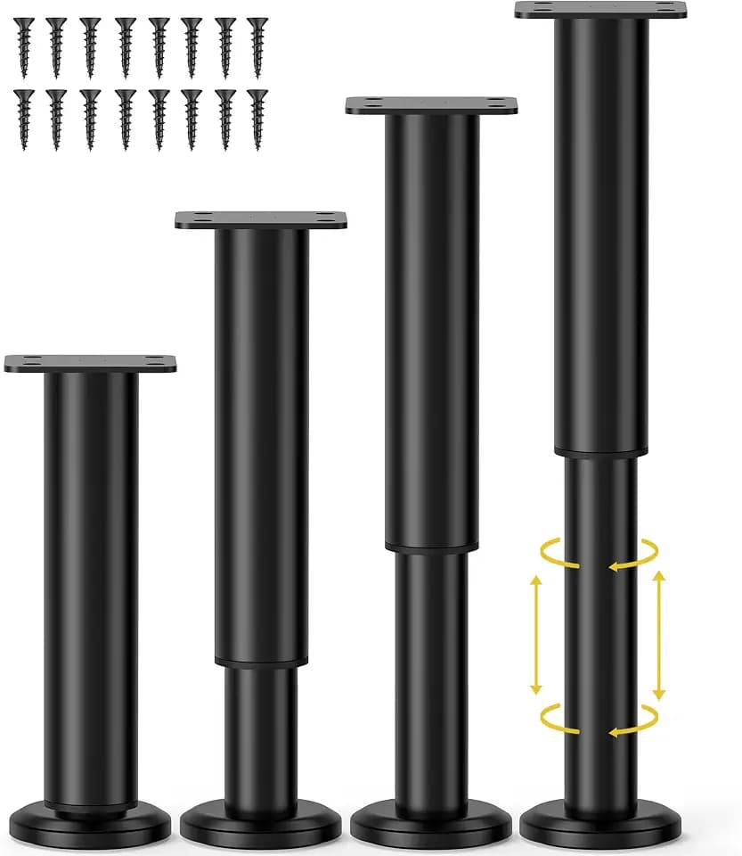 Wlrrcwdttc 4 Pcs Adjustable Bed Center Support Legs 7.08-12.2 inch for Bed Frame/Bed Center Slat, Metal Adjustable Furniture Legs for Bed/Cabinet/Sofa/Dresser/Couch/Table, Heavy Bed Legs Replacement
