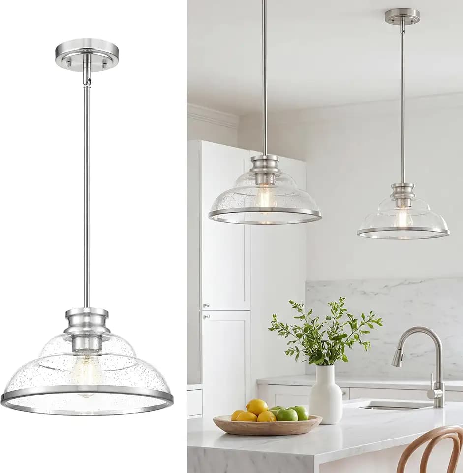 kudos 11" Brushed Nickel Seeded Glass Pendant Light, KDPL14-BN