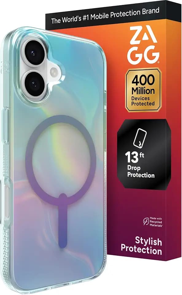 ZAGG Milan Snap Case for iPhone 17 - Iridescent Bubble, Graphene Strengthened Phone Case with Drop Protection (13ft/4m), Textured Edges & Sparkle Design, MagSafe Charging Compatible