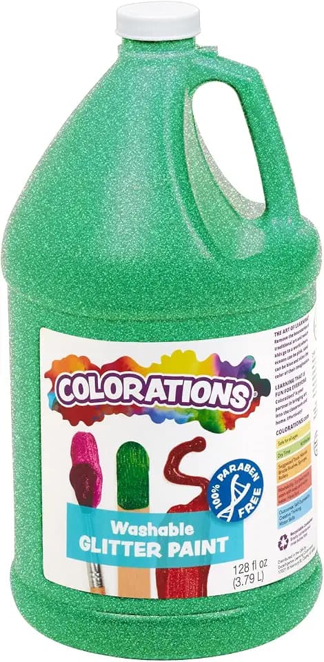 Colorations Paraben-Free Washable Green Glitter Paint, 1 Gallon