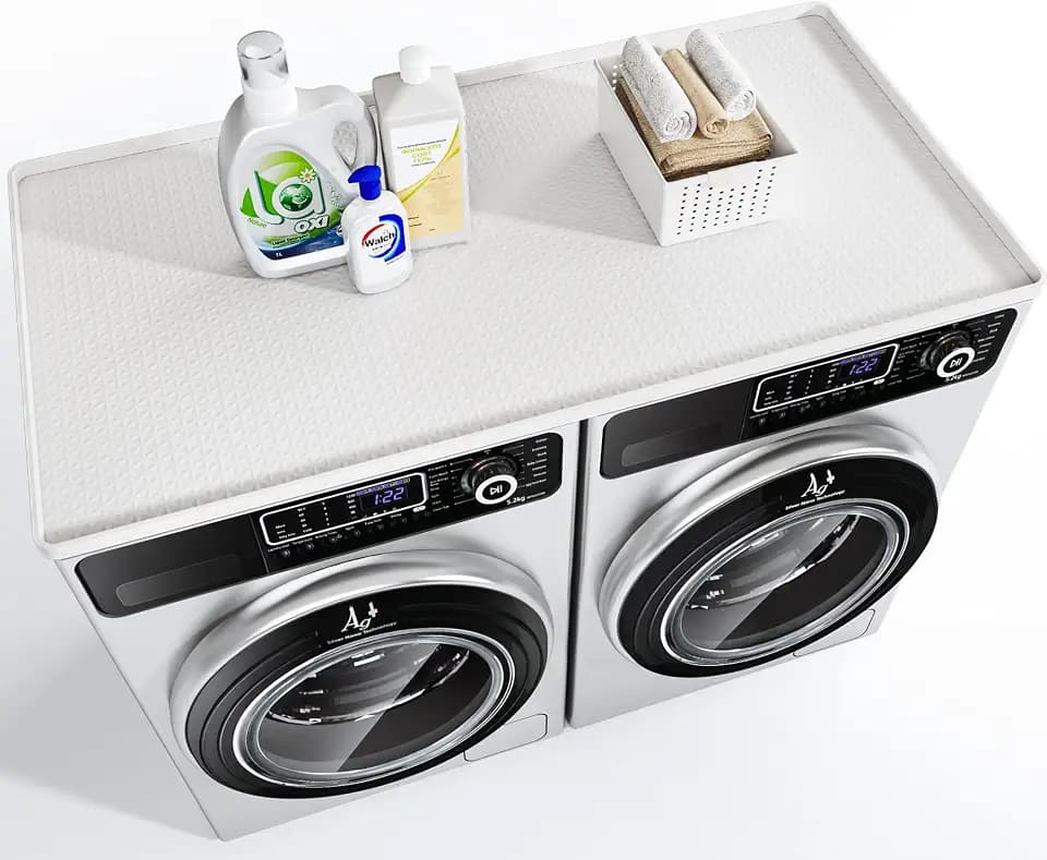 Washer Dryer Countertop, 51.2" x 25.6" Large Washer and Dryer Covers for The Top, Non-Slip Waterproof Silicone Dryer Top Protector Mat, Washer Dryer Topper for Laundry Room Kitchen Home（White）