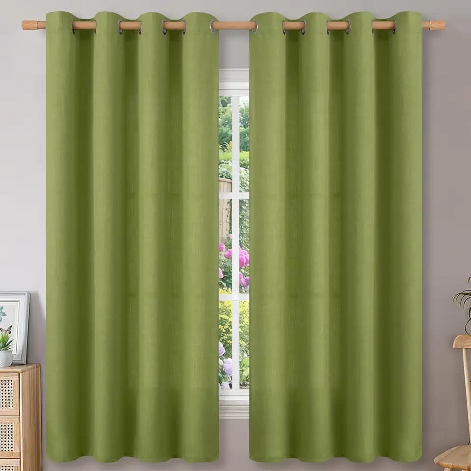 BGment Olive Green Linen Curtains 63 Inch Length for Living Room - 2 Panels