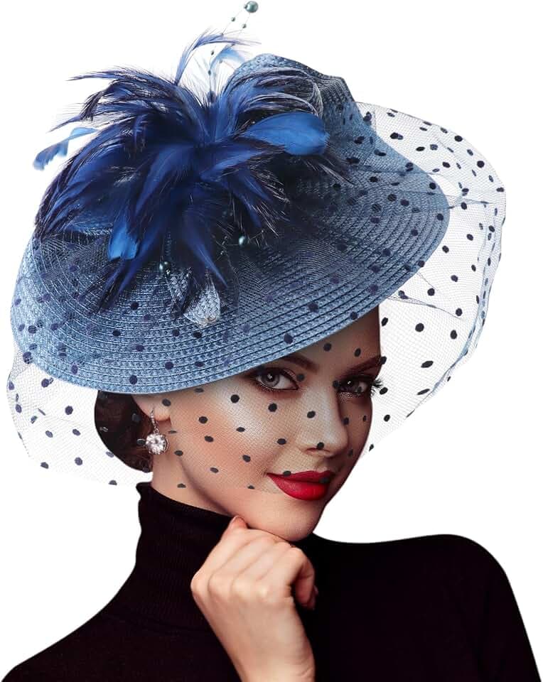 DRESHOW Fascinators Hat Flower Mesh Feathers Hat with a Headband and a Clip 7.9" Tea Party Headwear for Women