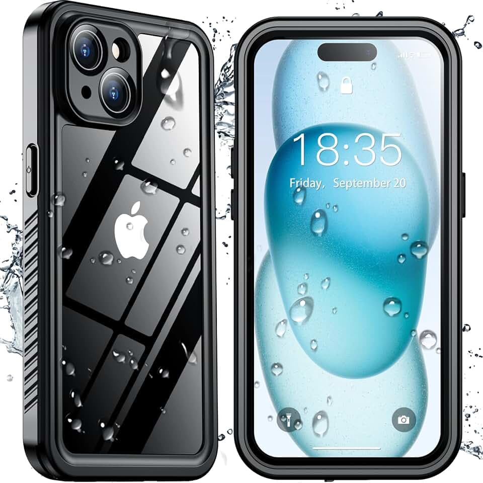 SPIDERCASE for iPhone 15 Case Waterproof,Black/Clear