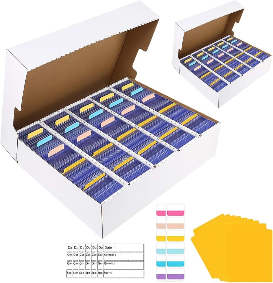Sammelkarten Aufbewahrungsbox 3950 Karten, 5-reihige Kartenbox aus Karton mit 16 Trennkarten & 24 Indexetiketten für MTG, TCG & Sportkarten (2 Stück)