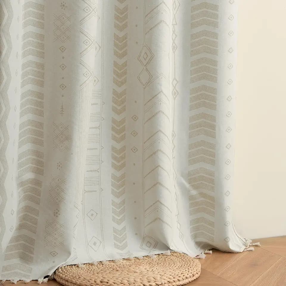 ColorBird 100% Blackout Boho Curtains Beige Cream Heat Sun Blocking Thermal Curtains for Summer Heat Living Room Bedroom 63 Inch Patterned Western Bohemian Aztec Black Out Curtain Drapes Kitchen