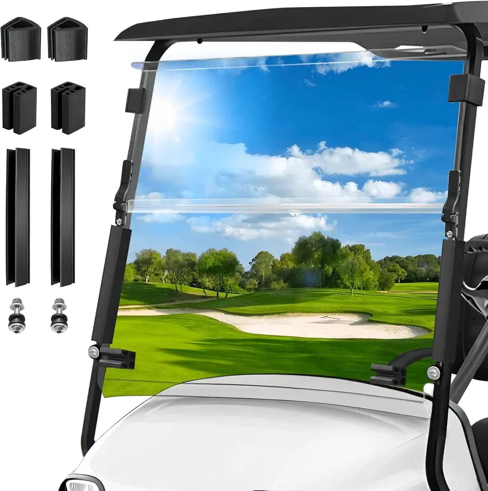Golf Cart Windshield for EZGO TXT 1995-2013 Golf Cart, Foldable| Clear| Impact Resistant Windshield For EZGO Fit 0.75 Inch Square Strut Window Frame(Clear)