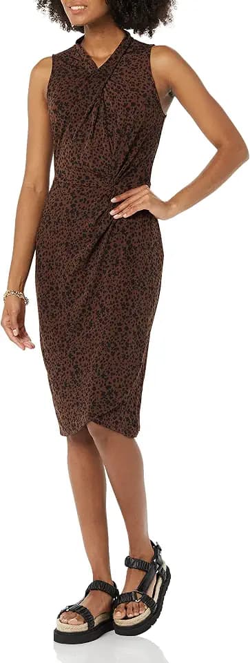 Amazon Essentials Women's Sleeveless Faux Wrap Dress with Crossover Twist Neck