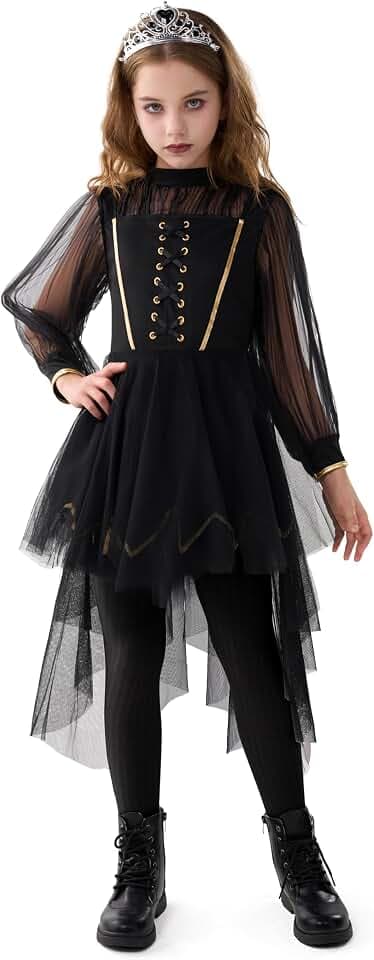 Spooktacular Creations Halloween-Kostüm für Kinder mit schwarzer Prinzessin, Outfit mit gefallenem Kleid und Stirnband für Rollenspiel-Mottopartys für Kinder