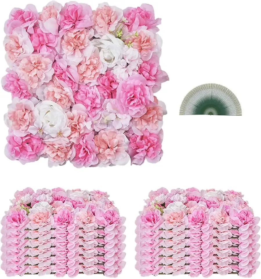 VEVOR Künstliche Hecke, 12 Stück, 380x380x65 mm, Künstliche Pflanzenwand, nahtloses Design und einfache Installation für Hochzeit, Valentinstag, Zuhause, Babyparty, Hintergrunddekoration, Rosa