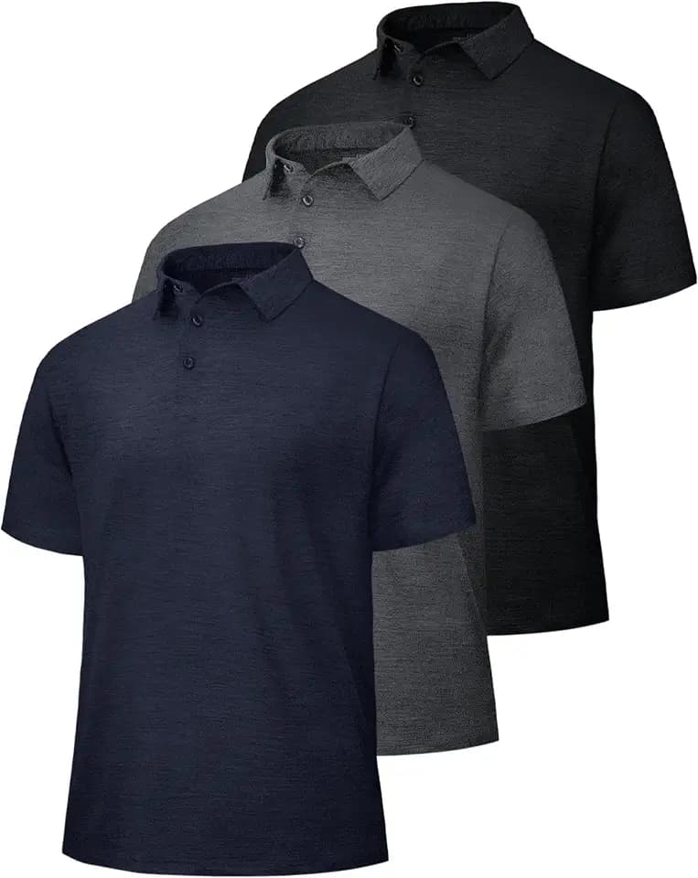 BOOJO 5 Pack Polo Shirts for Men - Quick Dry Moisture Wicking Performance Short Sleeve Mens Golf Shirts for Work Athletic
