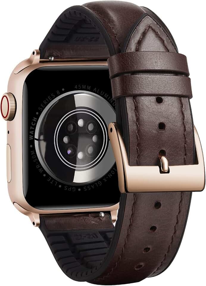 BINLUN Kompatibel mit Apple Watch Armband 49mm 46mm 45mm 44mm 42mm 41mm 40mm 38mm Lederarmband Ölwachsleder und Silikon Ersatzarmband Passt für iWatch Ultra SE SE2 Series 10 9 8 7 6 5 4 3 2 1