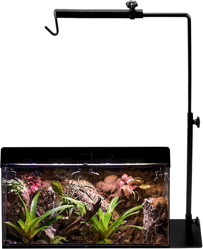 QWORK® Reptilien-Lampenfassung Verstellbar für Habitatkäfig, Höhe 38-64 cm Breite 20-30cm, Wärmelampe Halter Standfuß für Reptilien Schildkröten Spinne Geckos Eidechsen
