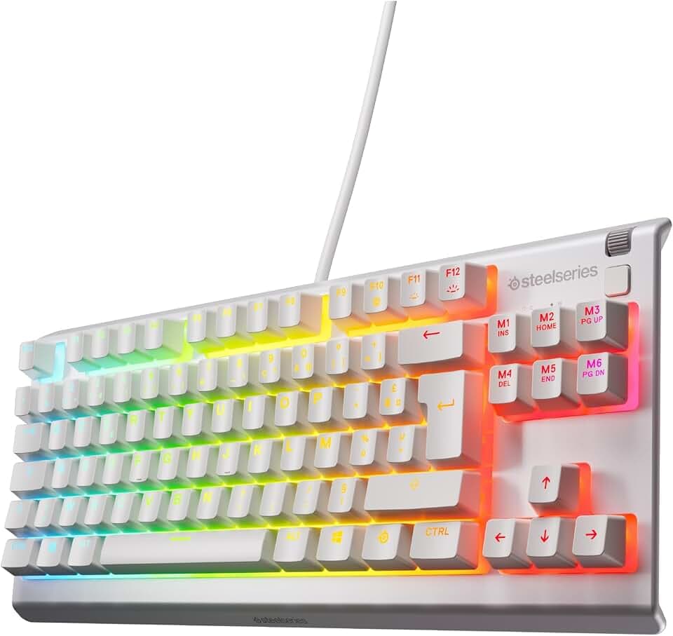 SteelSeries Apex 3 TKL White RGB Gaming-Tastatur – Kompakter Tenkeyless-Formfaktor – 8-Zonen-RGB-Beleuchtung – Wasser- und Staubresistenz – Flüsterleise Gaming-Switches - FR Layout AZERTY