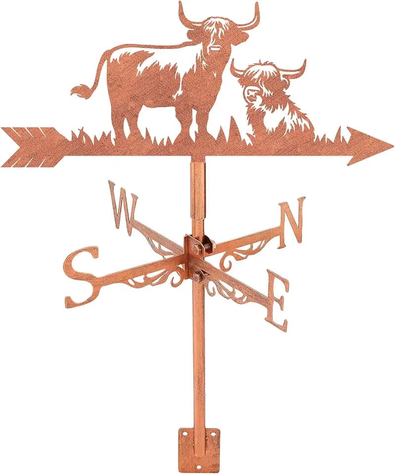 SUPERDANT Wetterhahn Mit Hochlandrindern Windrichtungsanzeiger Aus Metall Schuppen Weather Vane Mit Tiermotiv Wetterfahnen Den Garten Dekor Für Bauernhaus Garten Außenbereich Hof Dach Dekor