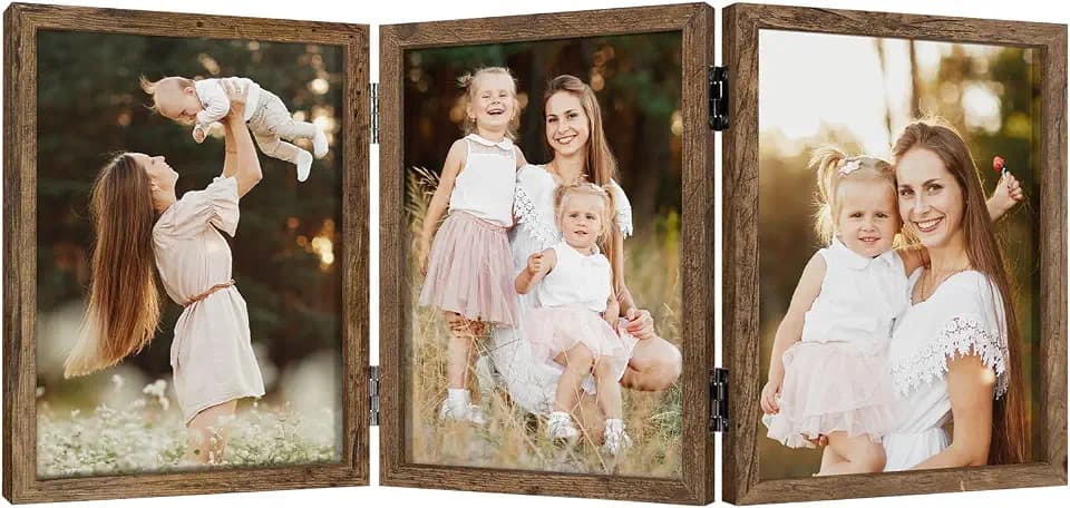 5x7 Triple Picture Frame Tabletop Display for Photos Brown