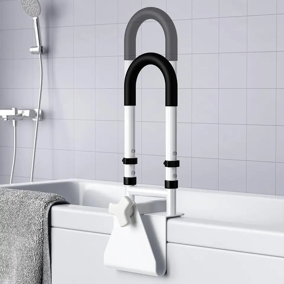 Adjustable Bathtub Safety Rail, Bathtub Handle Grab Bar with Non-Slip Grip for Seniors, Elderly, Fits 3.1 to 6.7 Inch Tub Walls, Supports 300 lbs