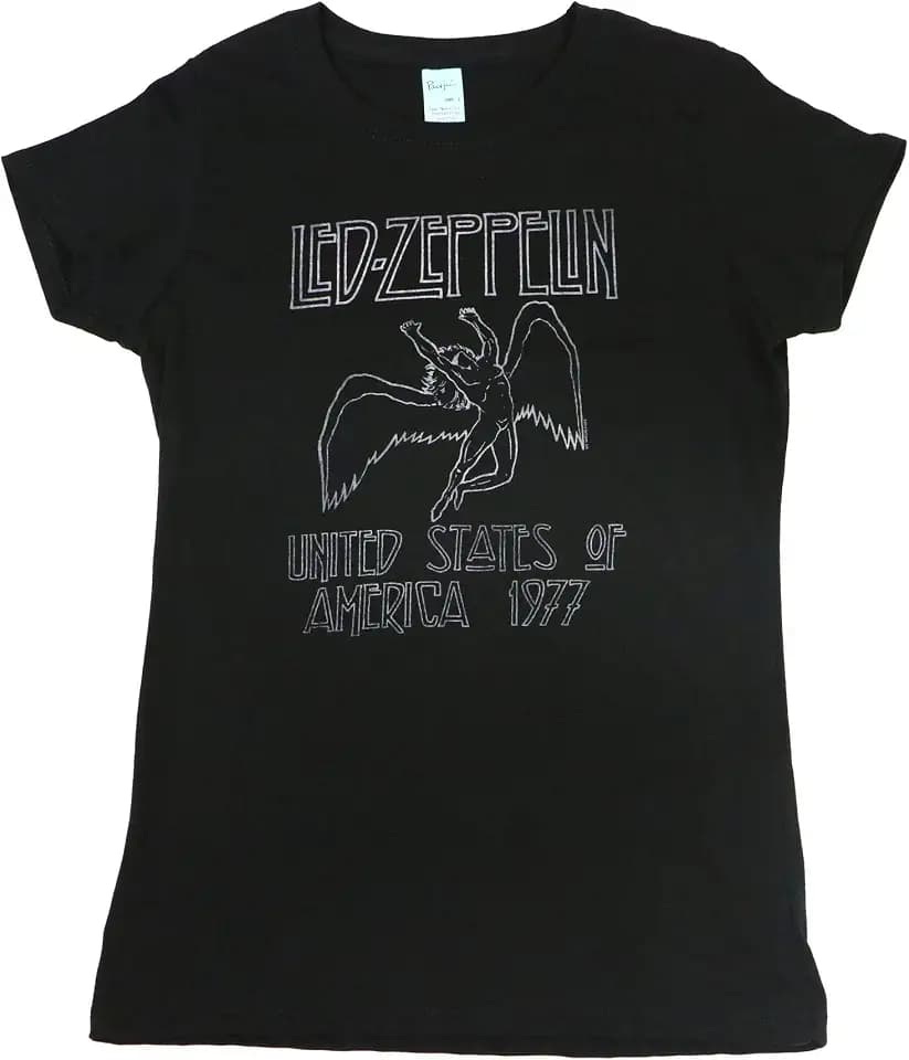 Led Zeppelin USA 77 Junior's Fit T-Shirt Black Small