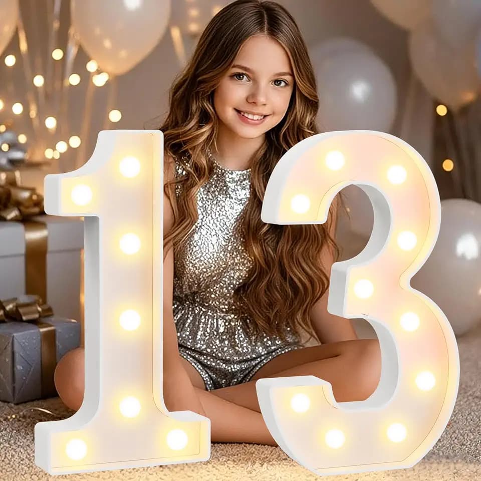 Pooqla 13th Birthday Decorations for Girls Boys, Large 12.6 in Tall Light Up Numbers for 13th Party Decorations Table Decor, Big Marquee Numbers 13th Birthday Gift for Girls Wedding Anniversary Decor