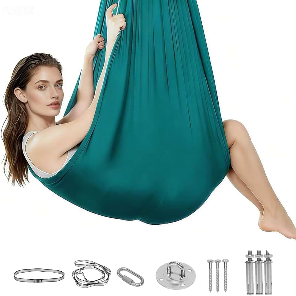 Aerial Yoga Hängematte Set, 150 x 280CM Yoga Hängematte Erwachsene, Aerial Yogatuch zum Aufhängen, Nestschaukel mit Beschläge, Hammock Swing 200 Kg Max für Erwachsene