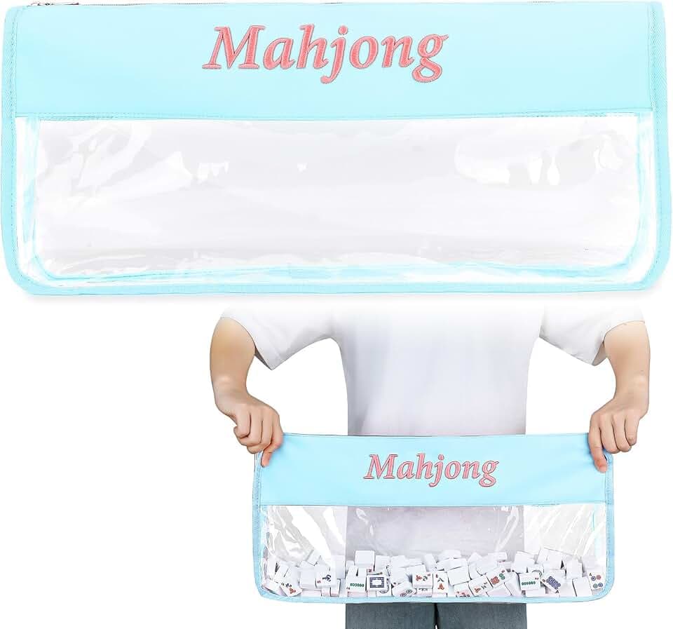 1 PCS American Mahjong Tile Bag - Empty Mahjong Tiles Bag Only with Zippered & Letters, Case Only,Blue