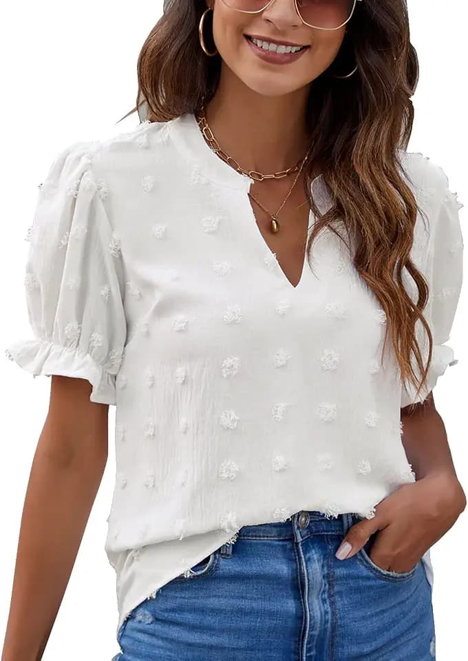 Blooming Jelly Women's Blouses Dressy Casual Puff Sleeve Summer Tops