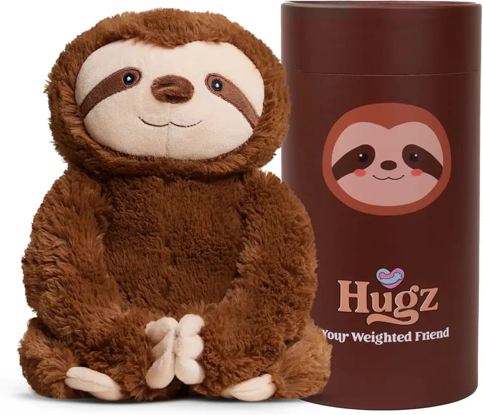 Hugz Official Sid The Sloth - Premium Weighted Stuffed Animal Plushie 3.8 lb for Adults & Kids - Microwavable – Heatable & Coolable – Super Soft Fur – Gift Ready Tube Packaging