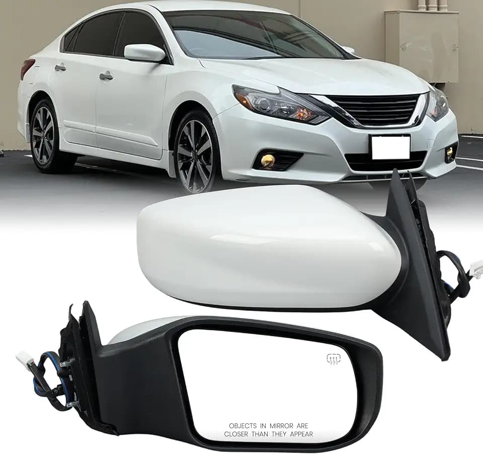 Right Passenger White Side Mirror Compatible with Nissan Altima 2013-2018 Sedan Power Glass Non-Folding Heated Door Mirrors Outside Rear View Mirror Replace# 963013TH1A (5 Pins)