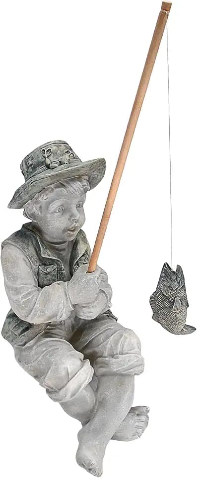 Design Toscano NG32122 Frederic the Little Fisherman of Avignon Lightweight Polyresin Statue, 15 Inch, Two Tone Stone