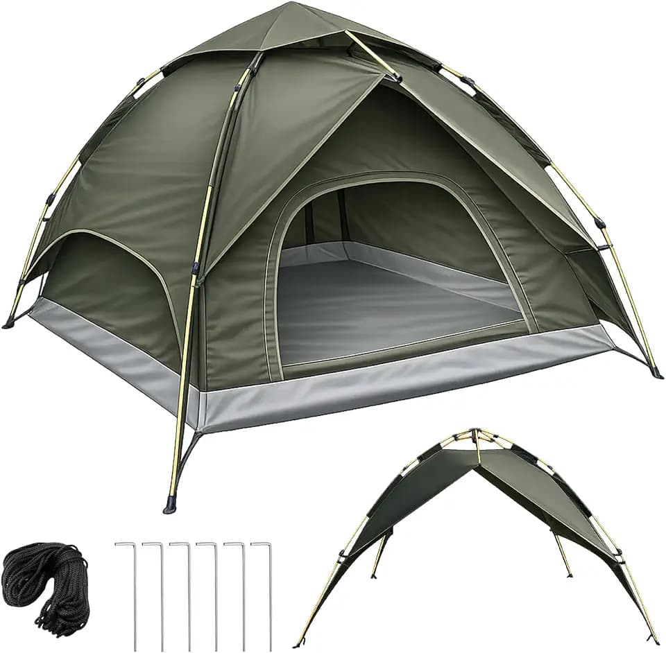 Camping Zelt für 2-3 Personen, Pop Up Kuppelzelt mit Abnehmbar Äußerer Zeltplane, 230x230x165cm, Wasserdicht und Winddichtes Instant-Zelt Automatisches Zelt für Camping Mottoradtour Festivals