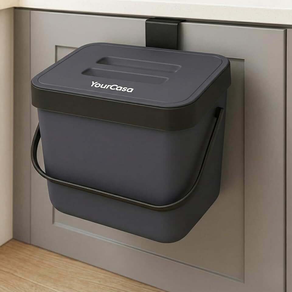 YourCasa Biomülleimer Küche 7L - Komposteimer zum Einhängen mit Sieb - Spülmaschinenfest - Biomüll Behälter Abfalleimer Bio Mülleimer klein Küchenkomposter Bioeimer Geruchsdicht Komposter (Anthrazit)