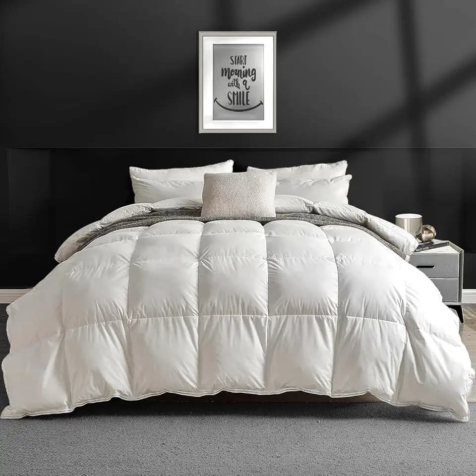 APSMILE Daunendecke 200x200 Winter Bettdecke mit Gänsedaunen und Federn, Extra Warme Winterdecke, Duvet für Doppelbett, Natur Duvet für Doppelbett, Federbettdecke mit Dicker Füllung, Weiß