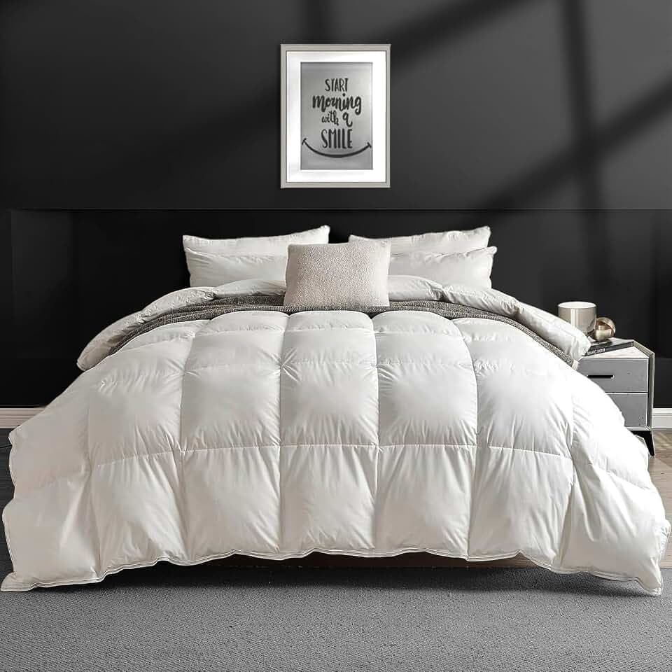 APSMILE Daunendecke 200x200 Ganzjahresdecke Bettdecke mit Gänsedaunen und Federn, Medium Warm Übergangsdecke, Natur Duvet für Doppelbett, Federbettdecke ohne Lebendrupf, Weiß