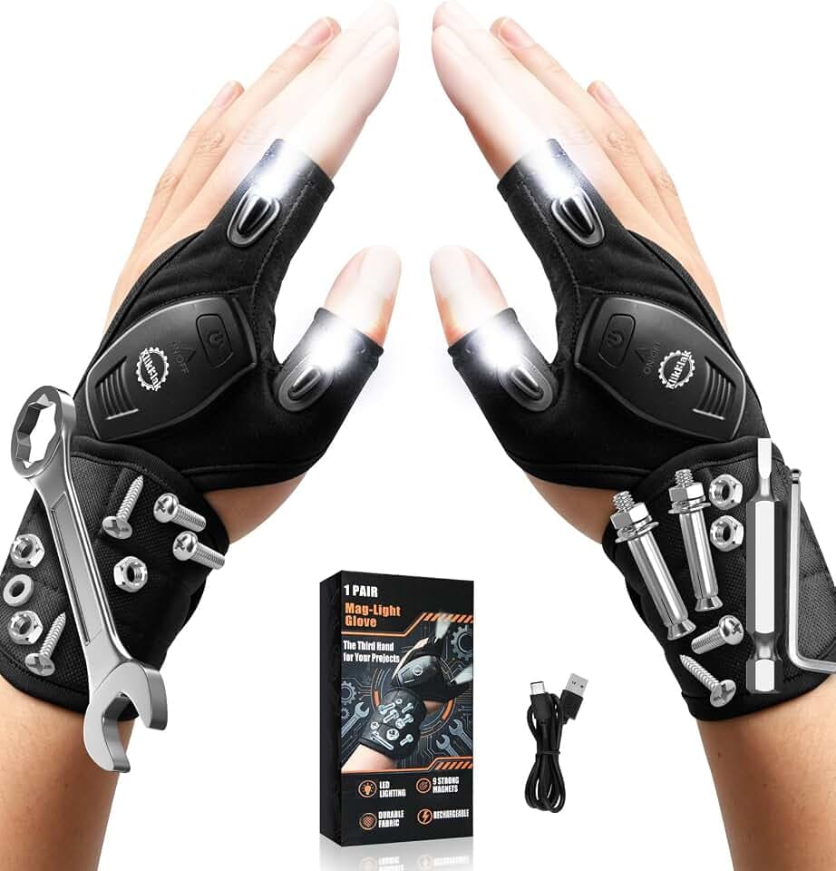 KlikKlak 2-in-1 Rechargeable LED Flashlight Gloves with Magnetic Wristband