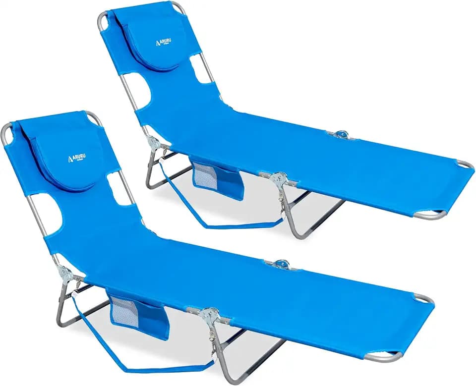Beach Lounge Chair, Outdoor Chaise Lounger with Face Hole, 5-Position Reclining Beach Chair Face Down Tanning Chair with Carry Strap,Side Pocket, Portable Camping Cot for Patio,Poolside