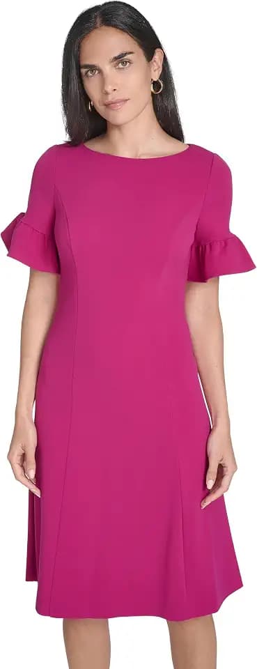 Jessica Howard Women's Ruffle Hem Short Sleeve Fit & Flare Midi Dress