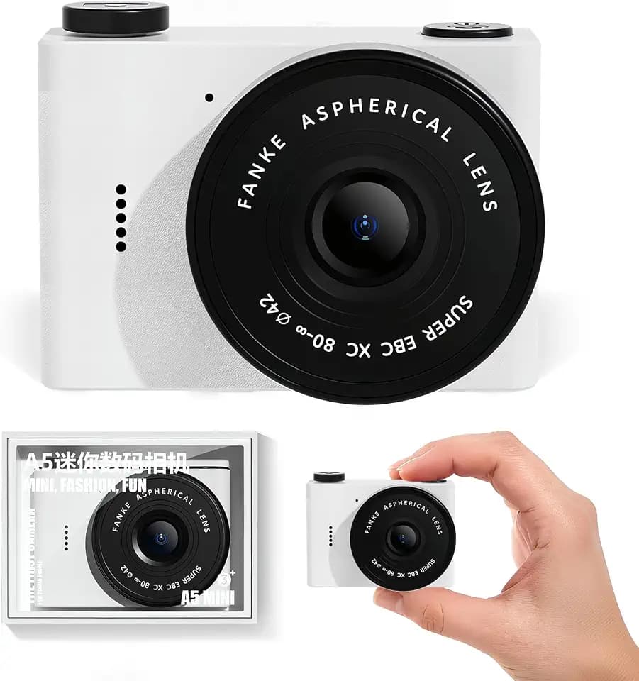 Mini Digital Camera with 0.96 in LCD Screen，1080P 178° Wide Angle Retro Digital Camera with 32GB SD Card USB Card Reader Stickers Dual Cameras Built-in Filters for Travel Study Daily Vlogging（White）