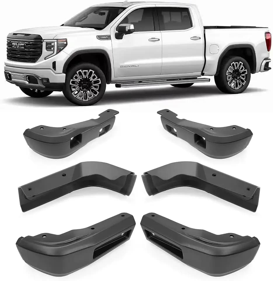 NeaLia Mud Flap Delete for GMC Sierra 1500 2019-2025, Front & Rear Splash Guards Mudflaps Kit for Pickup Truck, No-Cutting No-Drilling Required, All Weather Protector Heavy Duty ABS Replacement, 6PCS