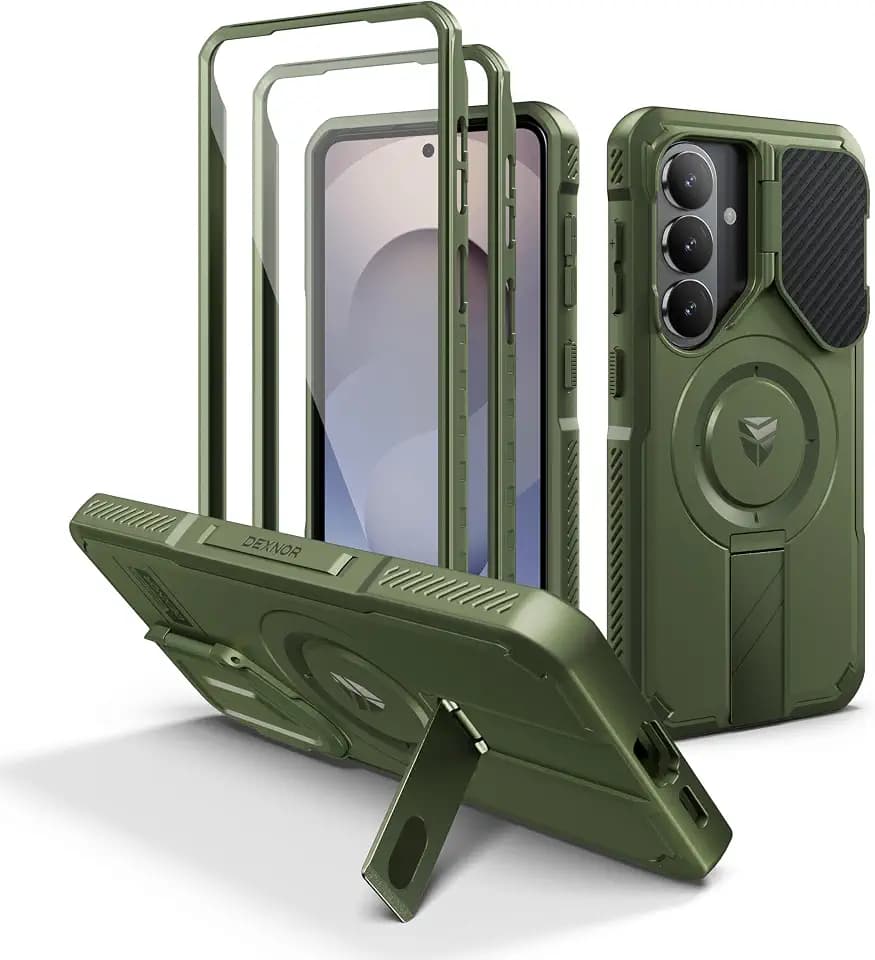 Dexnor for Samsung Galaxy S26 Case with Camera Cover & Adjustable Kickstand & Screen Protector, Compatible with MagSafe, Rugged Shockproof Bumper Cases Magnetic Protective Cover(2026),6.3",Army Green