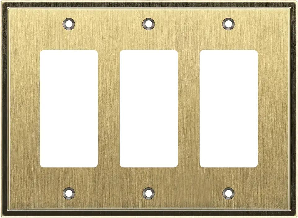 Henne Bery Soft Modern Decorative Wall Plate Switch Plate Outlet Cover (Triple Decorator, Antique Brass)