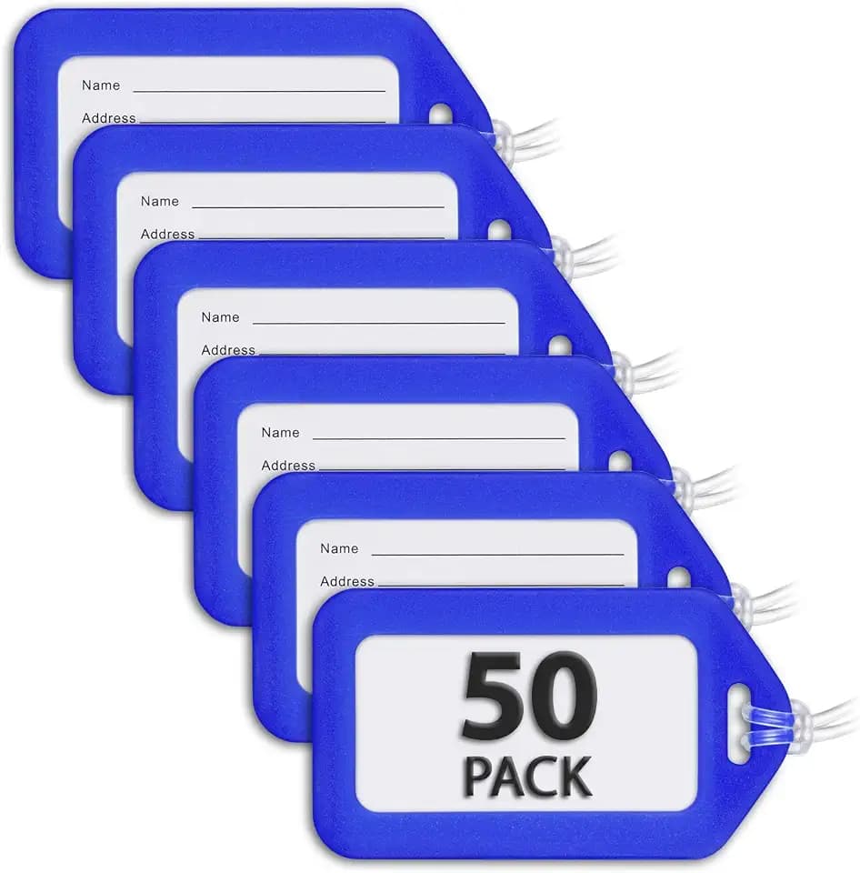 USA Luggage Tags (Blue, 50 PK), Bag Tag for Baggage, Suitcase Tags Bulk