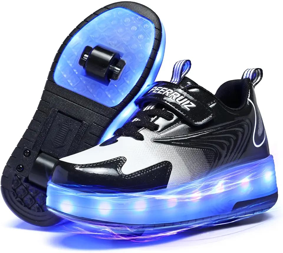 Kids Shoes with Wheels - 4 in 1 Light-Up Roller Shoes with USB Rechargeable LED Sneakers for School Christmas Party Gifts